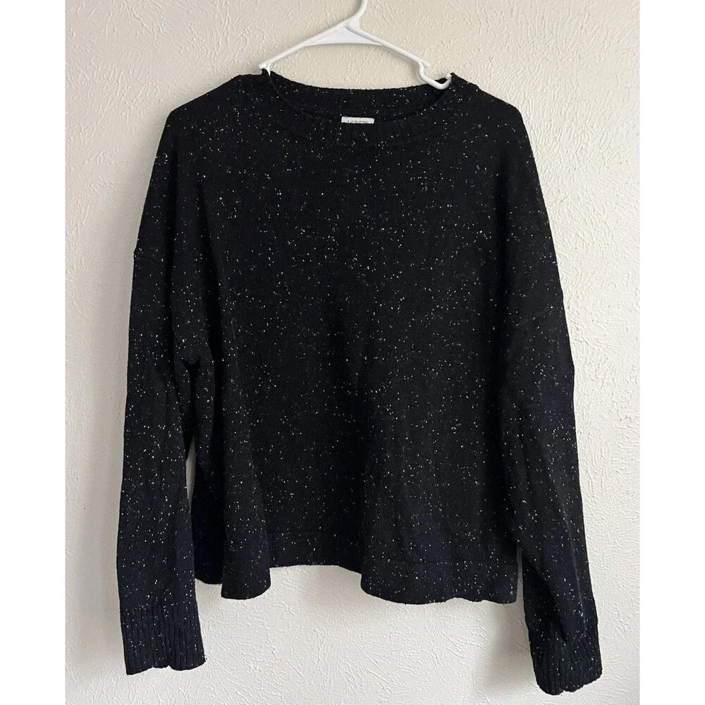 J.Crew Women’s Black Speckled Knit Pullover Sweater XL Cotton Blend Crew Neck